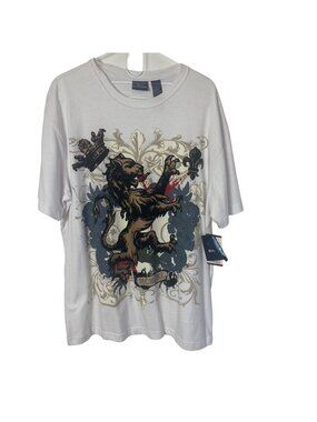 Vintage Bugle Boy Lion Crest Graphic T Shirt Velvet Rhinestones Large Y2K NWT